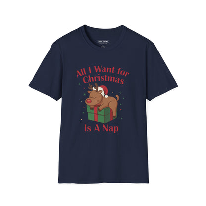Christmas Reindeer Nap T-Shirt — "All I Want for Christmas Is a Nap" Funny Holiday Tee