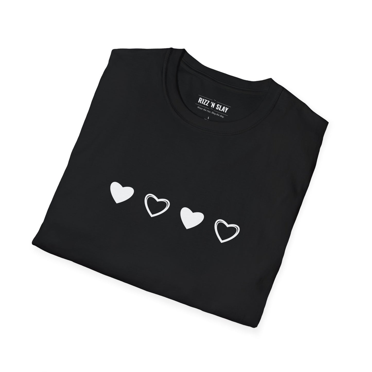 Minimal Heart Progress T-Shirt — Four Heart Icons Chest Graphic