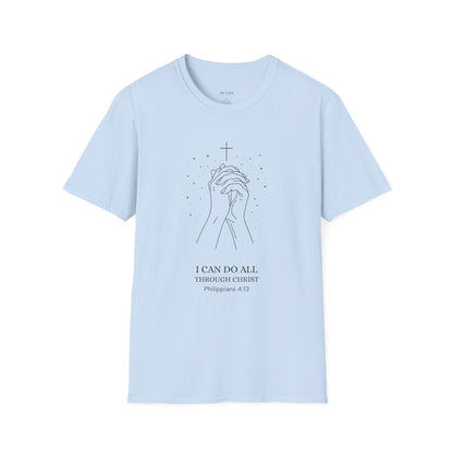 I can do all through Christ | Inspirational Christian T-Shirt, Religious Shirt, Faith Tee, Unisex Softstyle T-Shirt, Biblical Gift, Prayer Shirt, Philippians 4:13 Tee