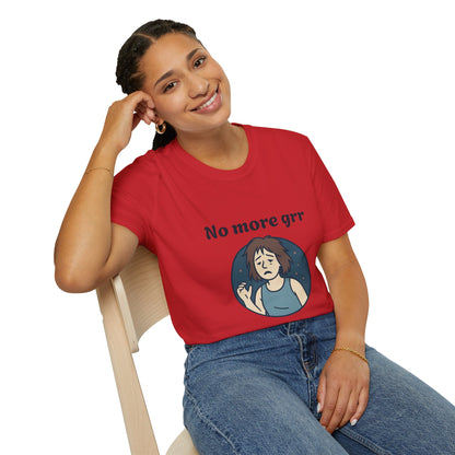 No More Grr Graphic T-Shirt — Playful Messy-Hair Roar Off Duty Tee