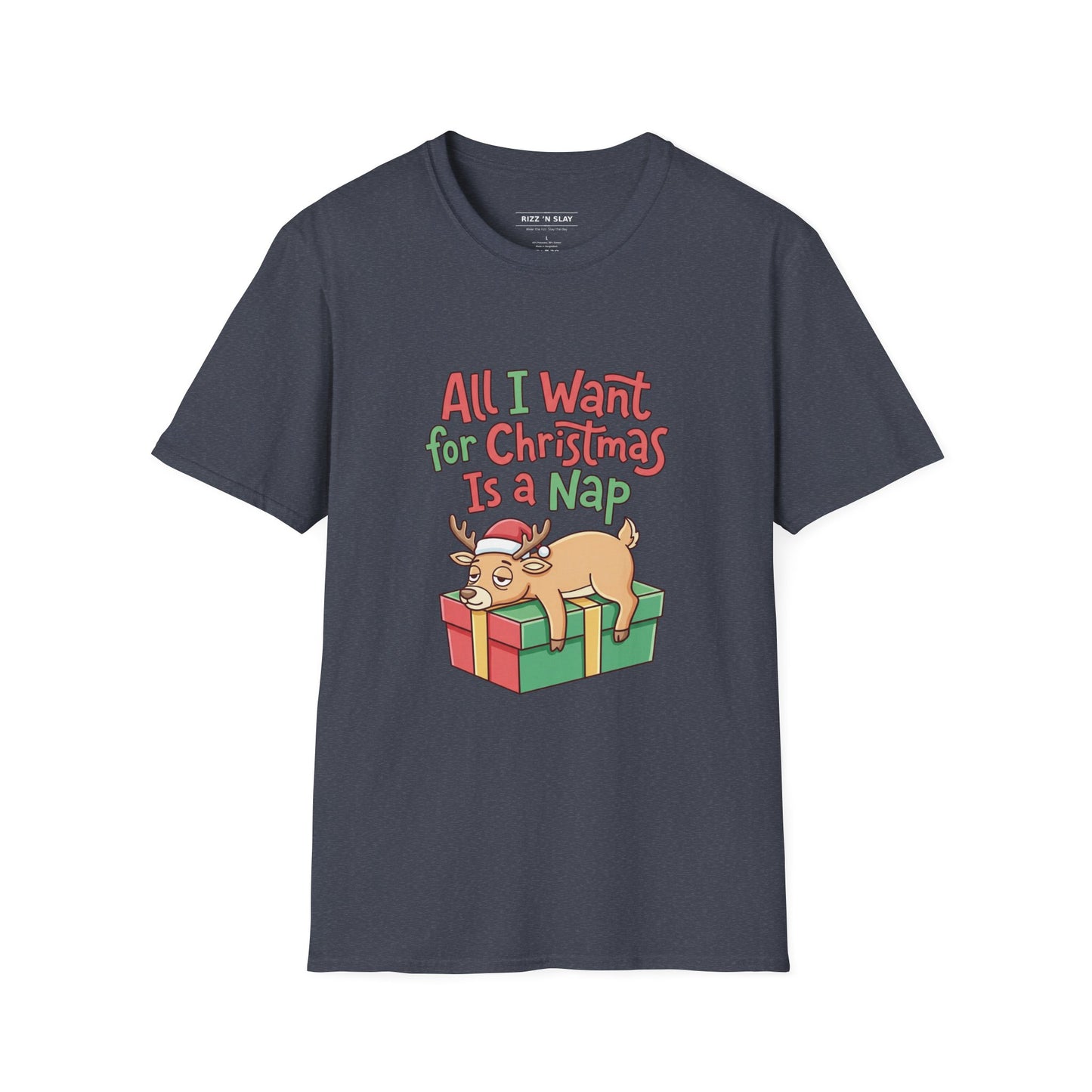 Christmas Nap T-Shirt — "All I Want for Christmas Is a Nap" Cute Reindeer Holiday Tee