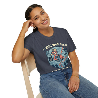 AI Gone Wild T-Shirt, Quirky Flamingo Tee