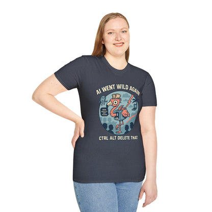 AI Gone Wild T-Shirt, Quirky Flamingo Tee