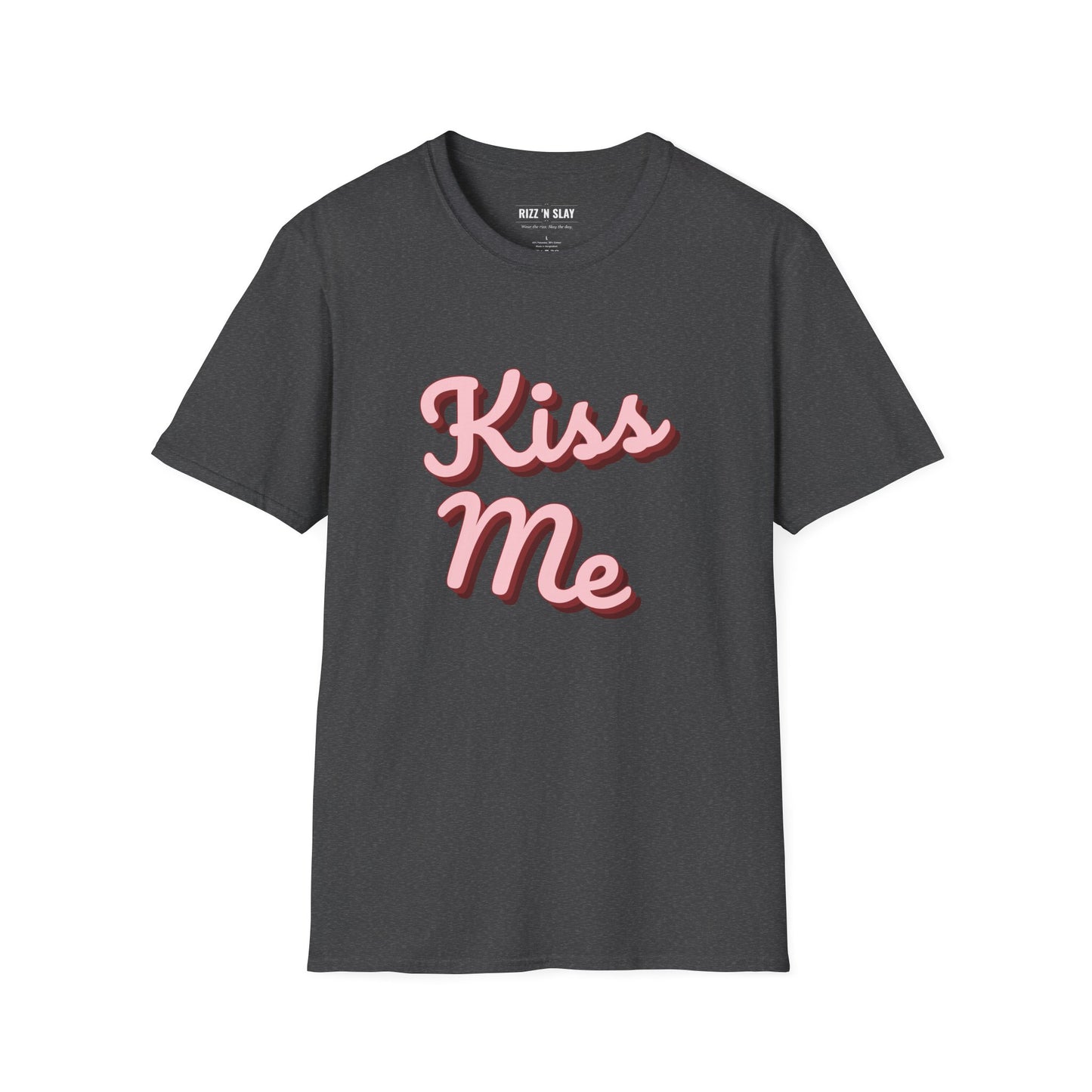 Kiss Me Graphic Tee - Pink Retro Script Valentine's Day Shirt