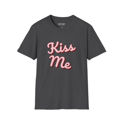 Kiss Me Graphic Tee - Pink Retro Script Valentine's Day Shirt