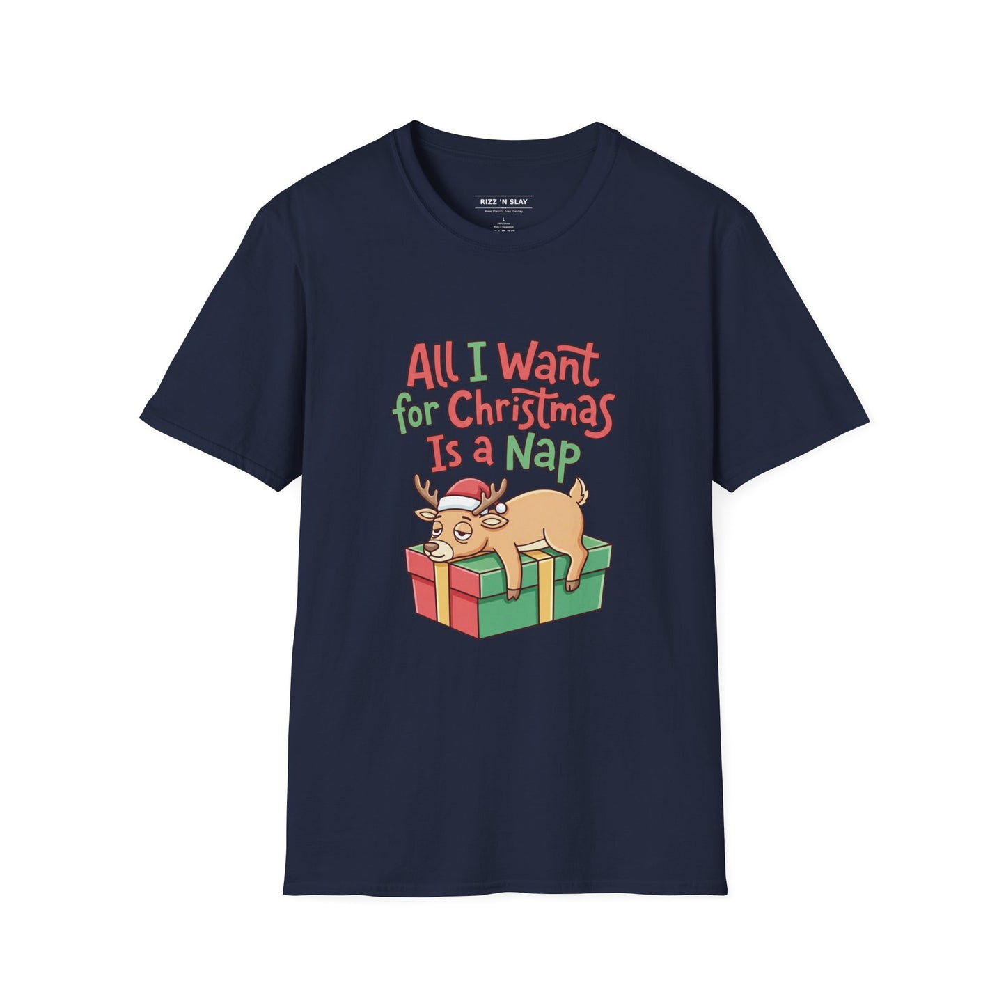 Christmas Nap T-Shirt — "All I Want for Christmas Is a Nap" Cute Reindeer Holiday Tee