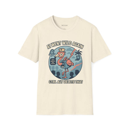 AI Gone Wild T-Shirt, Quirky Flamingo Tee
