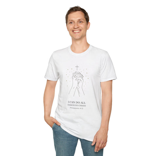 I can do all through Christ | Inspirational Christian T-Shirt, Religious Shirt, Faith Tee, Unisex Softstyle T-Shirt, Biblical Gift, Prayer Shirt, Philippians 4:13 Tee