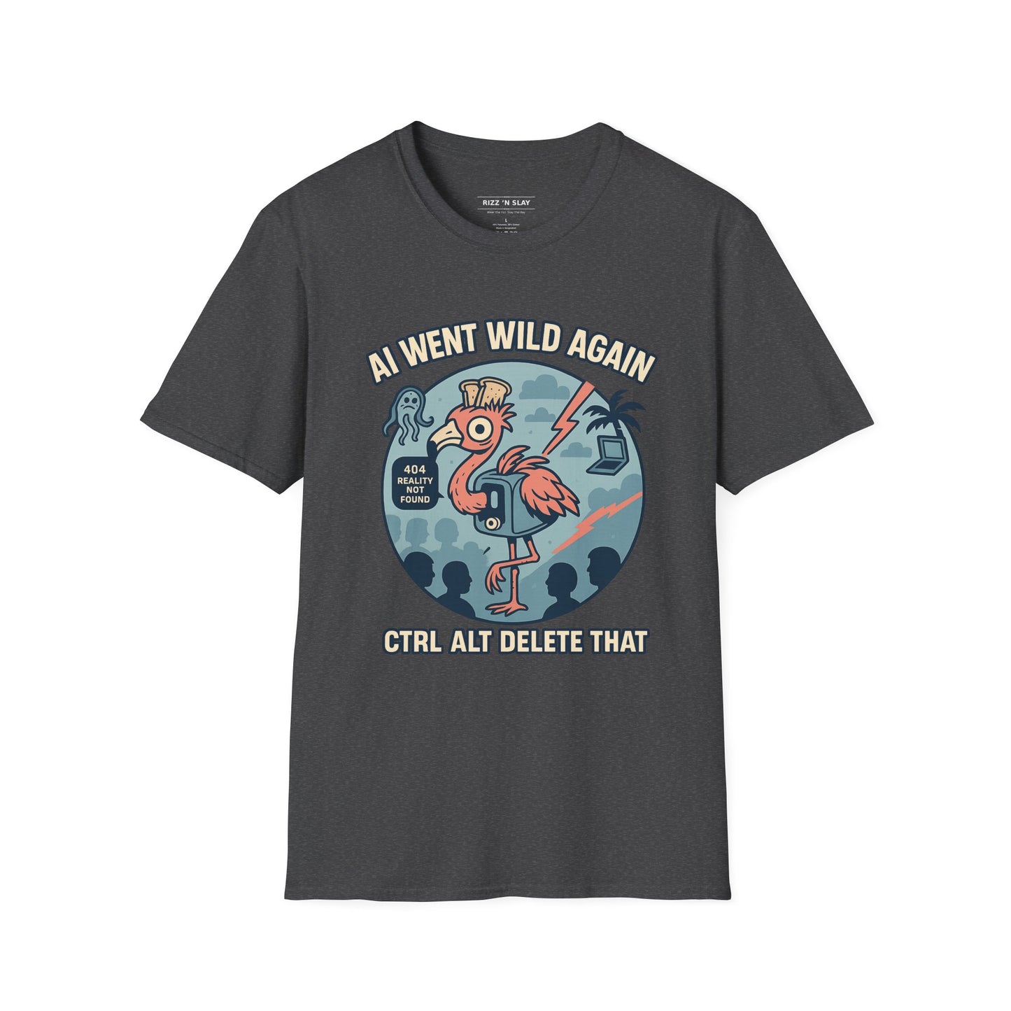 AI Gone Wild T-Shirt, Quirky Flamingo Tee