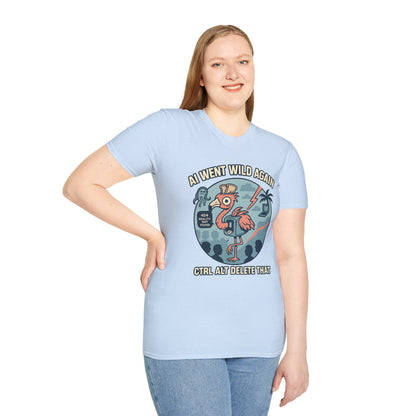 AI Gone Wild T-Shirt, Quirky Flamingo Tee
