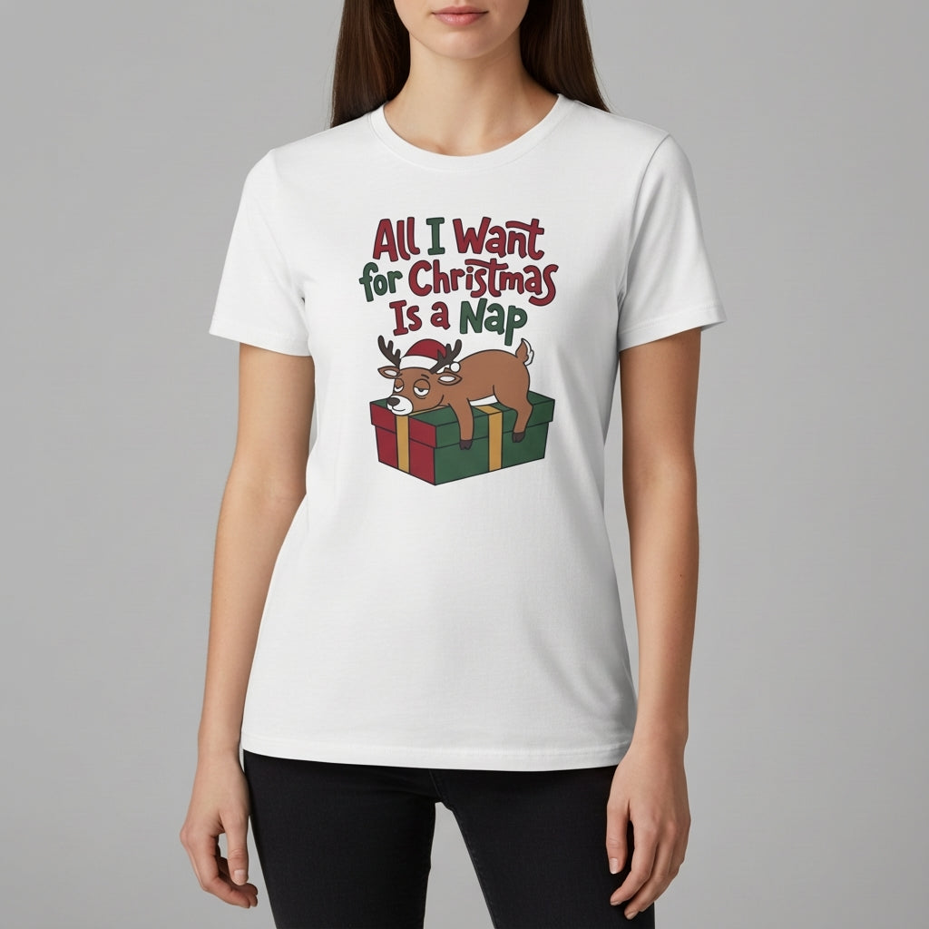 Christmas Nap T-Shirt — "All I Want for Christmas Is a Nap" Cute Reindeer Holiday Tee