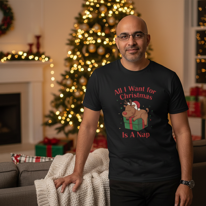 Christmas Reindeer Nap T-Shirt — "All I Want for Christmas Is a Nap" Funny Holiday Tee