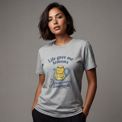 Life Gave Me Lemons But Jesus Is Making Lemonade Christian T-Shirt, Cute Inspirational Faith Tee, Funny Jesus Shirt for Women Men Youth