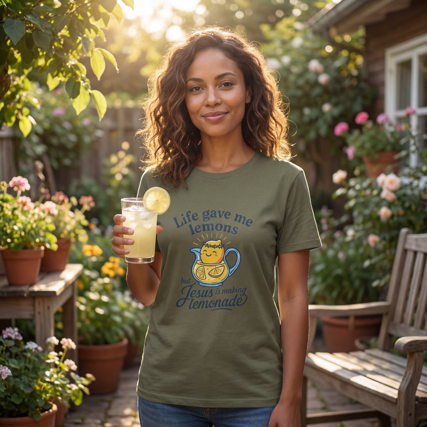Life Gave Me Lemons But Jesus Is Making Lemonade Christian T-Shirt, Cute Inspirational Faith Tee, Funny Jesus Shirt for Women Men Youth