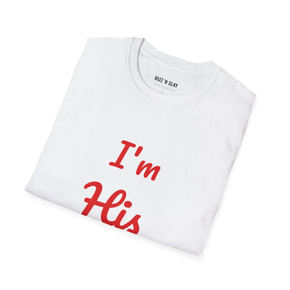 I'm His T-Shirt — Couples Valentine's Tee with Red Script & Heart Accent
