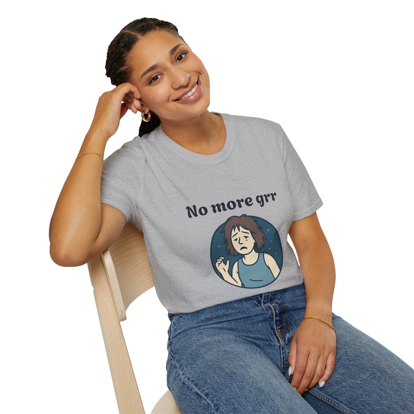No More Grr Graphic T-Shirt — Playful Messy-Hair Roar Off Duty Tee