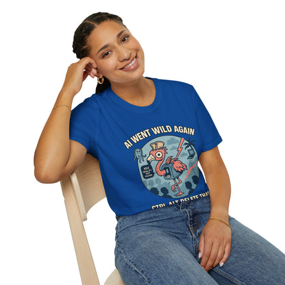AI Gone Wild T-Shirt, Quirky Flamingo Tee