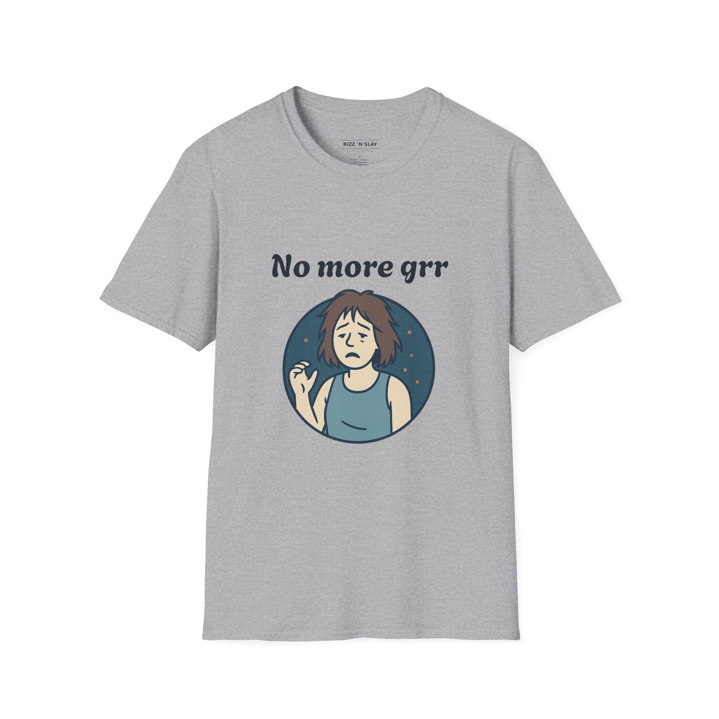 No More Grr Graphic T-Shirt — Playful Messy-Hair Roar Off Duty Tee