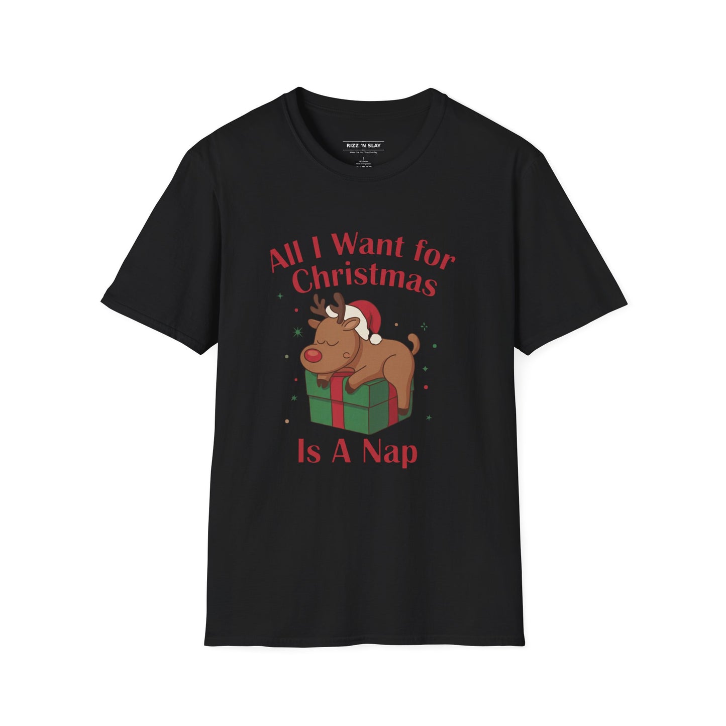 Christmas Reindeer Nap T-Shirt — "All I Want for Christmas Is a Nap" Funny Holiday Tee