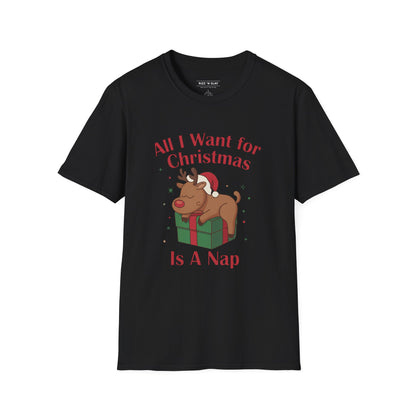 Christmas Reindeer Nap T-Shirt — "All I Want for Christmas Is a Nap" Funny Holiday Tee
