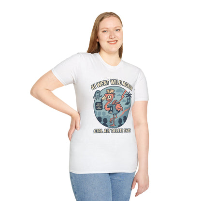 AI Gone Wild T-Shirt, Quirky Flamingo Tee
