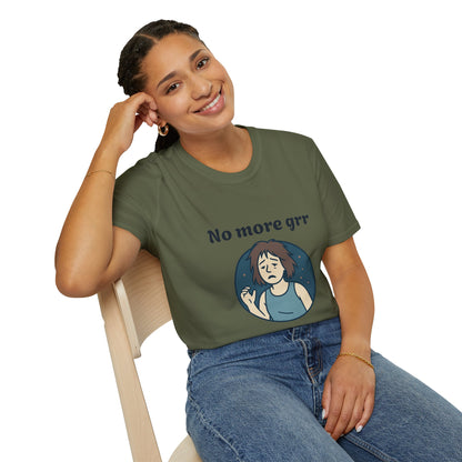 No More Grr Graphic T-Shirt — Playful Messy-Hair Roar Off Duty Tee