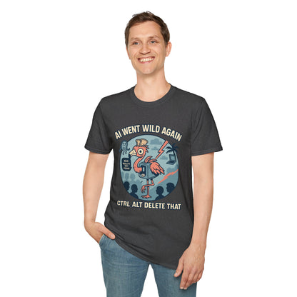 AI Gone Wild T-Shirt, Quirky Flamingo Tee