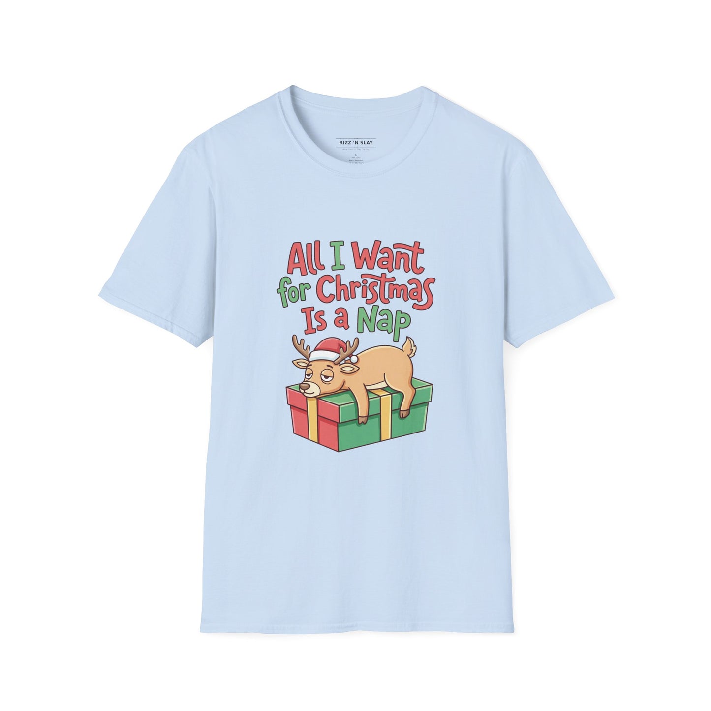 Christmas Nap T-Shirt — "All I Want for Christmas Is a Nap" Cute Reindeer Holiday Tee