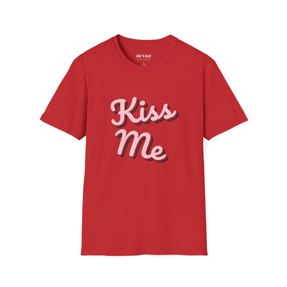 Kiss Me Graphic Tee - Pink Retro Script Valentine's Day Shirt