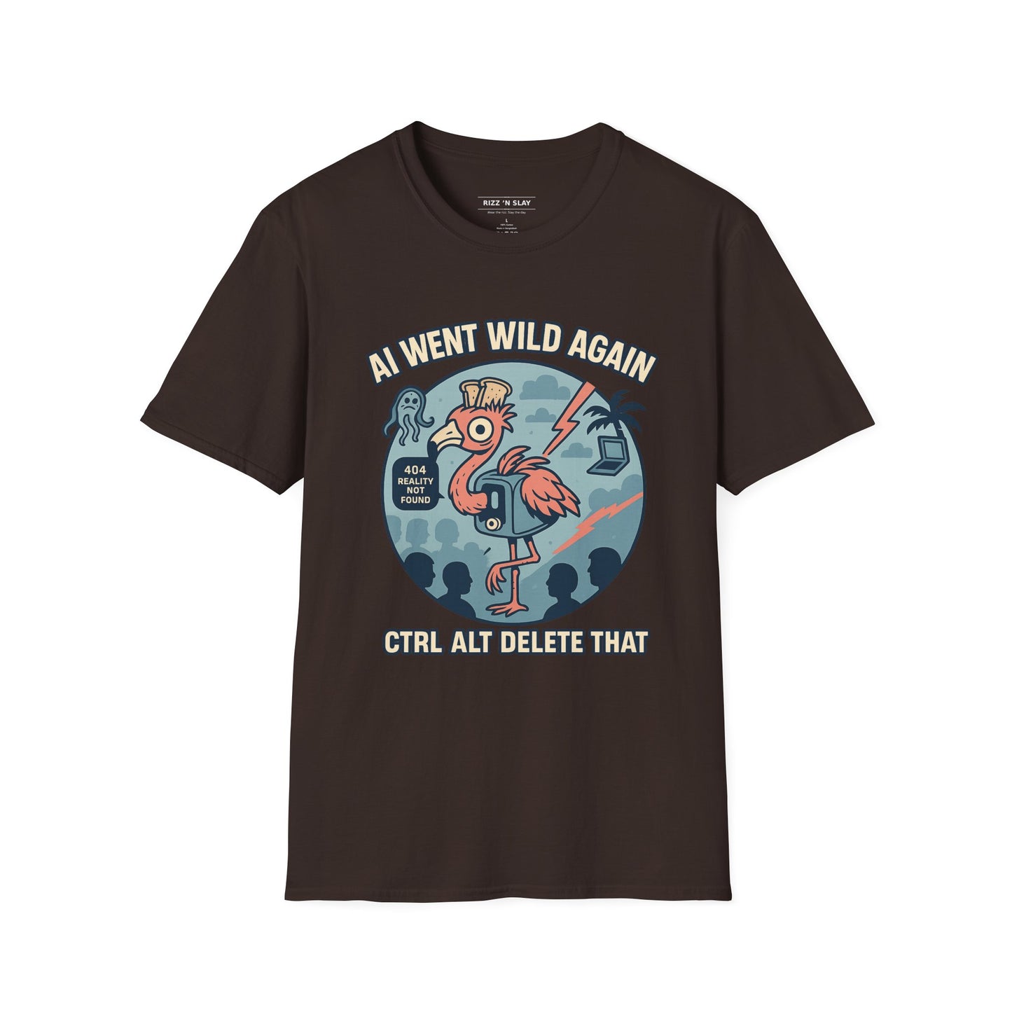 AI Gone Wild T-Shirt, Quirky Flamingo Tee
