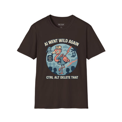 AI Gone Wild T-Shirt, Quirky Flamingo Tee