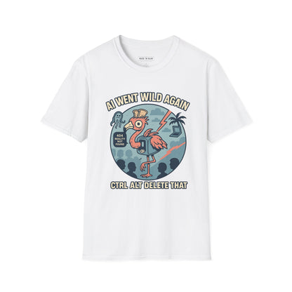 AI Gone Wild T-Shirt, Quirky Flamingo Tee