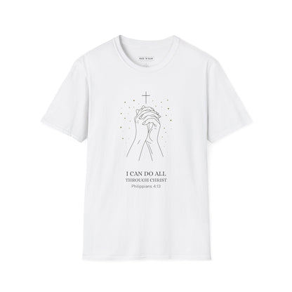 I can do all through Christ - Inspirational Christian T-Shirt, Religious Shirt, Faith Tee, Unisex Softstyle T-Shirt, Biblical Gift, Prayer Shirt, Philippians 4:13 Tee