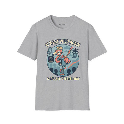 AI Gone Wild T-Shirt, Quirky Flamingo Tee