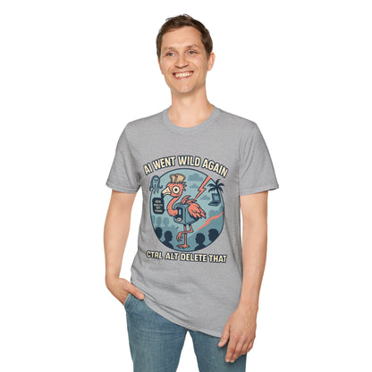 AI Gone Wild T-Shirt, Quirky Flamingo Tee