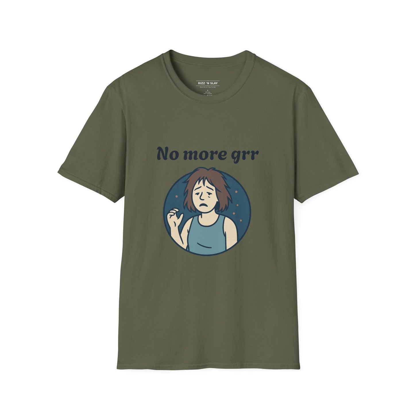 No More Grr Graphic T-Shirt — Playful Messy-Hair Roar Off Duty Tee