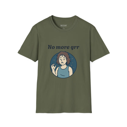 No More Grr Graphic T-Shirt — Playful Messy-Hair Roar Off Duty Tee